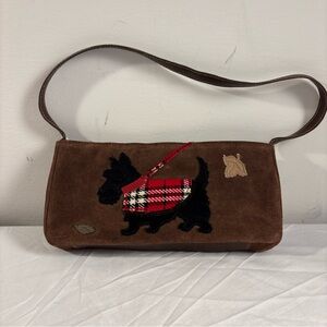 Stylish Brown Suede Shoulder Bag with Dog Design